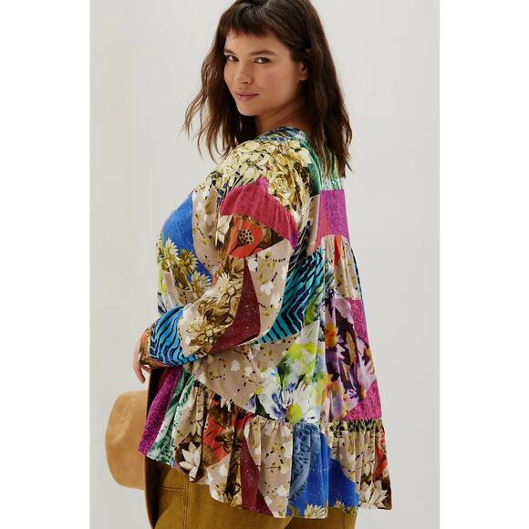Conditions Apply Risa Patchwork Boho Blouse Tiered Button Front Women’s Size 3X - Picture 3 of 9